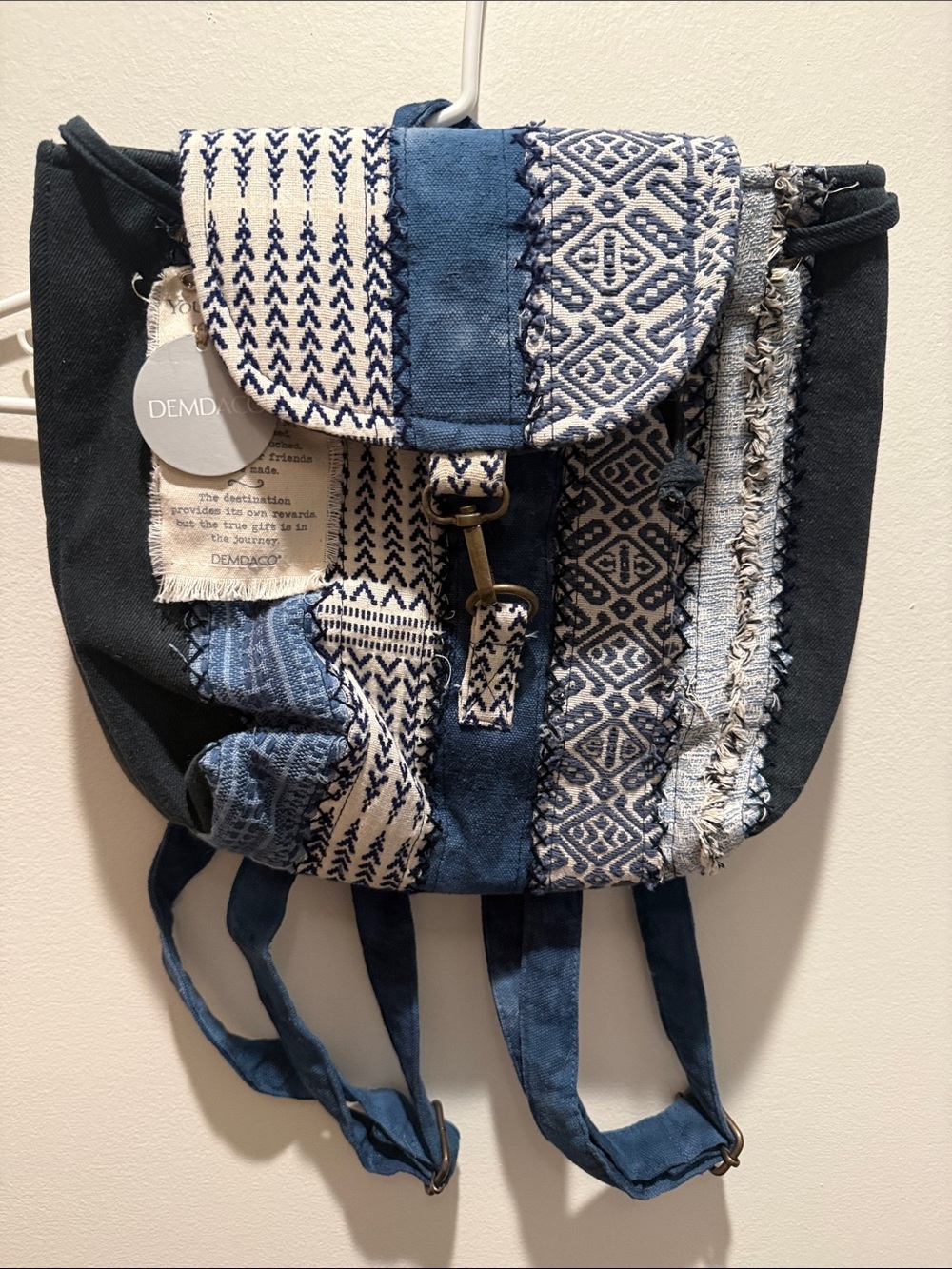 Demdaco “Your Journey” Patchwork Indigo Denim Backpack Purse w/adjustable Straps